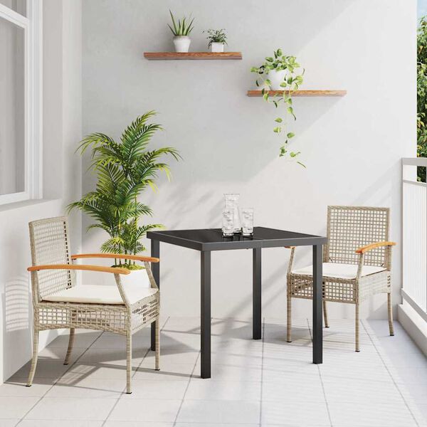 vidaXL Conjunto de Comedor de Jard&iacute;n 3 pcs Beige rat&aacute;n sint&eacute;tico