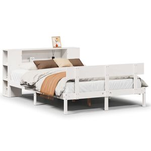 vidaXL Cama con estantería sin colchón madera maciza blanca 140x200 cm