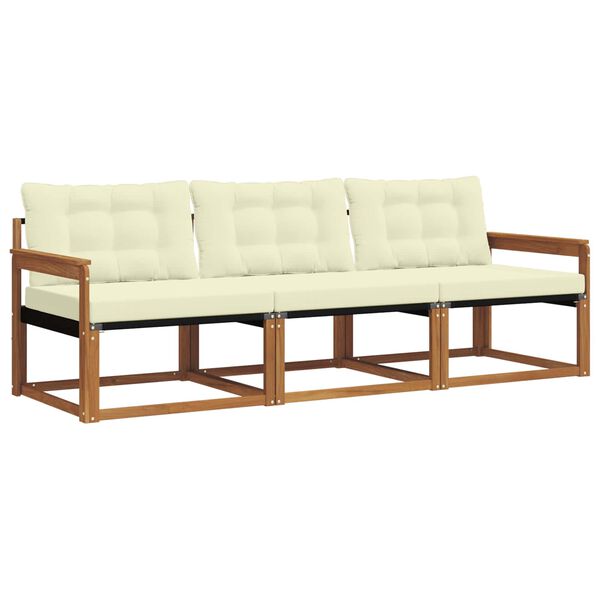 vidaXL Conjunto de sof&aacute;s de exterior con coj&iacute;n 3 pcs Natural y Crema