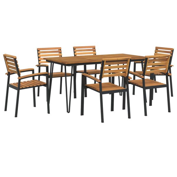 vidaXL Juego de comedor de jard&iacute;n 7 pzas madera maciza acacia y metal