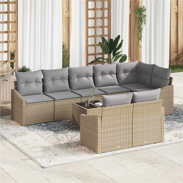 vidaXL Conjunto de sof&aacute;s de jard&iacute;n con coj&iacute;n 9 pcs Beige y Gris Claro