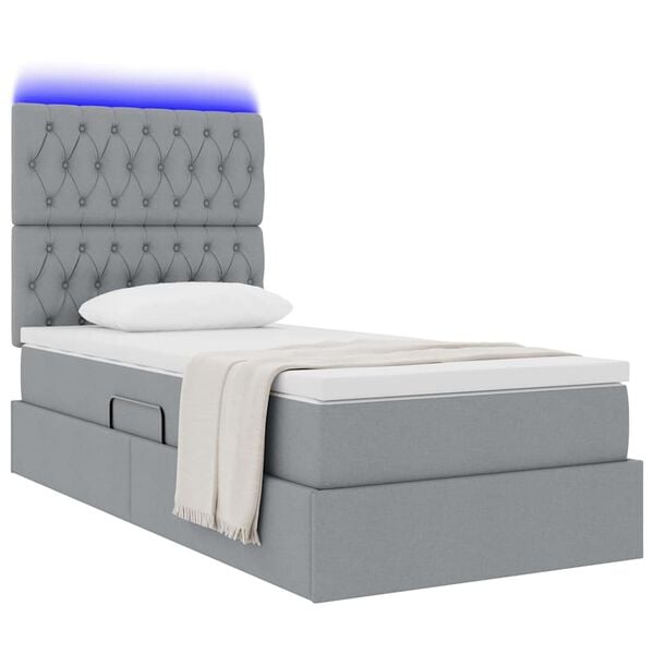 vidaXL Cama con almacenamiento y LED Gris Claro 90 x 200 cm Poli&eacute;ster