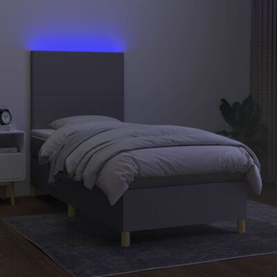 vidaXL Cama box spring colchón y luces LED tela gris claro 100x200 cm