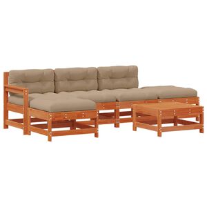 vidaXL Conjunto de Sof&aacute;s de Jard&iacute;n 6 pcs Marr&oacute;n Cera Pino macizo