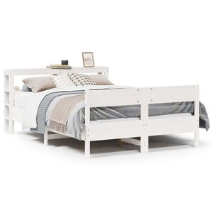 vidaXL Estructura de cama sin colch&oacute;n madera de pino blanco 135x190 cm