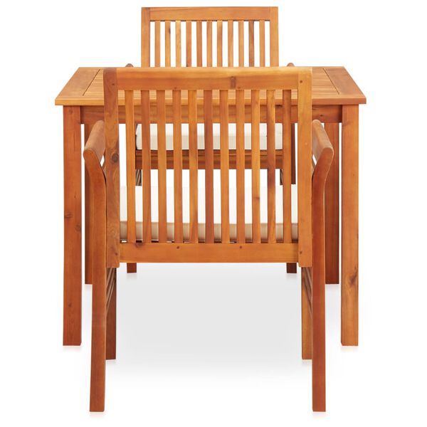 vidaXL Set comedor de jardín 3 pzas y cojines madera maciza de acacia