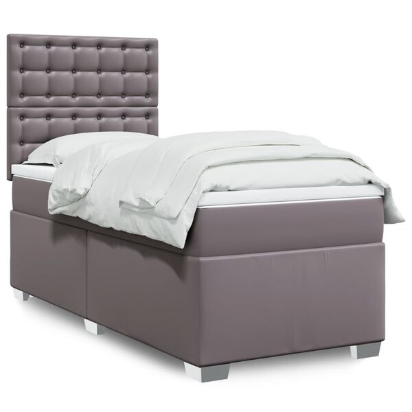 vidaXL Cama box spring con colchón cuero sintético gris 100x200 cm