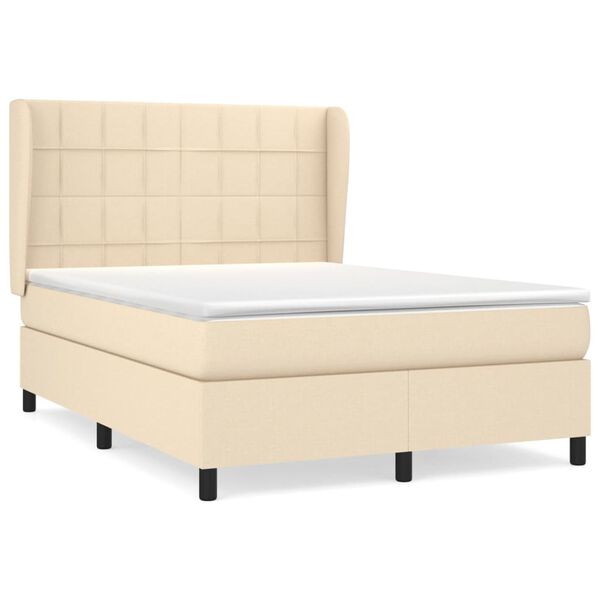 vidaXL Cama box spring con colch&oacute;n tela color crema 140x190 cm