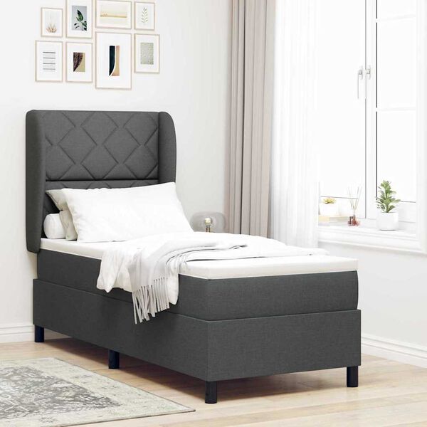 vidaXL Cama tipo Box Spring con colch&oacute;n Gris oscuro 80 x 200 cm tela
