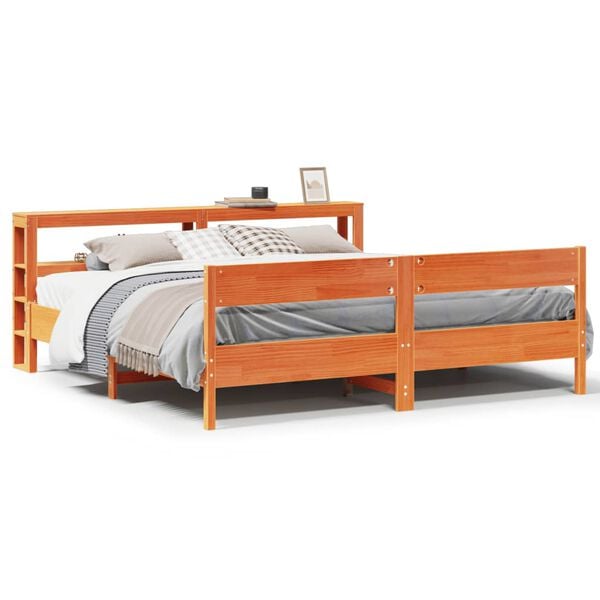 vidaXL Cama sin colch&oacute;n madera maciza de pino marr&oacute;n cera 180x200 cm