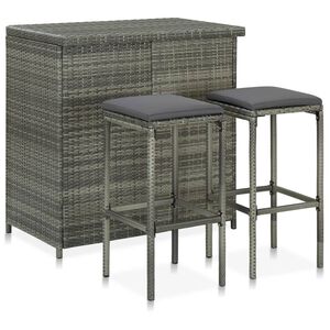 vidaXL Set mesa y sillas de bar jard&iacute;n 3 piezas rat&aacute;n sint&eacute;tico gris