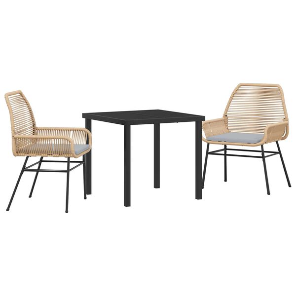 vidaXL Conjunto de Comedor de Jard&iacute;n 3 pcs Marr&oacute;n rat&aacute;n sint&eacute;tico