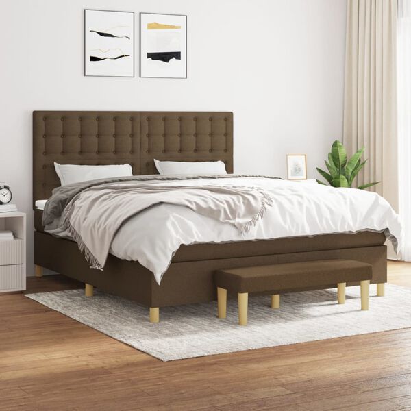 vidaXL Cama box spring con colch&oacute;n tela marr&oacute;n oscuro 180x200 cm