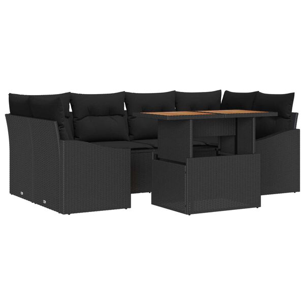 vidaXL Conjunto de sof&aacute; de jard&iacute;n 7 pcs Negro Polirat&aacute;n