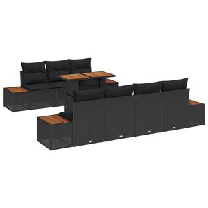 vidaXL Conjunto de sof&aacute; de jard&iacute;n 8 pcs Negro Polirat&aacute;n