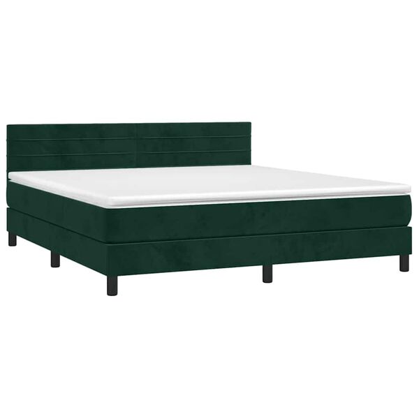vidaXL Cama box spring colch&oacute;n y LED terciopelo verde oscuro 160x200cm