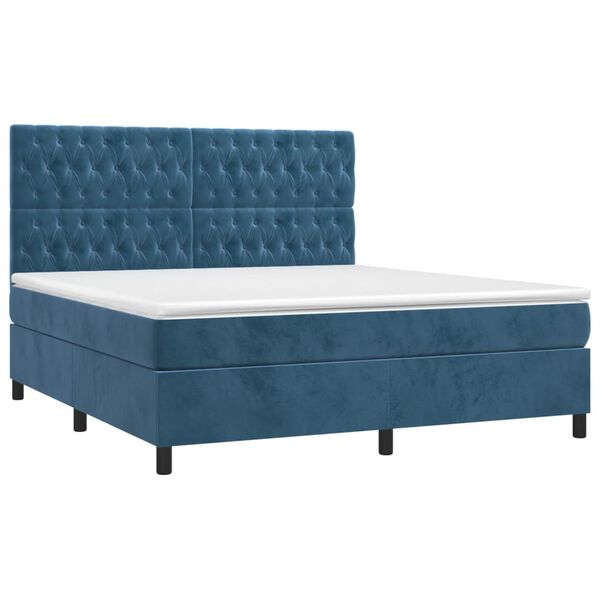 vidaXL Cama box spring colch&oacute;n y LED terciopelo azul oscuro 180x200 cm