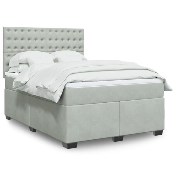 vidaXL Cama box spring con colch&oacute;n terciopelo gris claro 160x200 cm