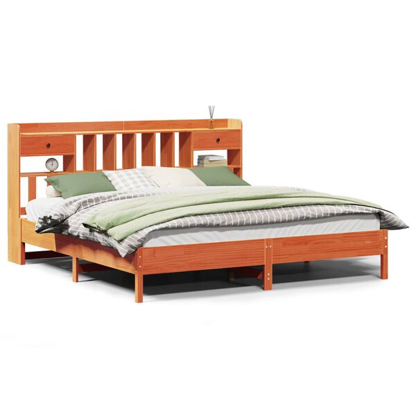 vidaXL Cama con estanter&iacute;a sin colch&oacute;n madera maciza marr&oacute;n 200x200 cm