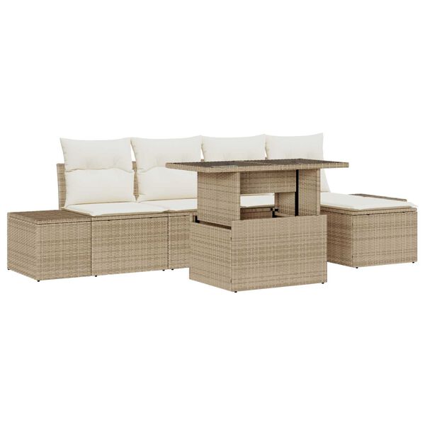 vidaXL Conjunto de sof&aacute; de jard&iacute;n 6 pcs Beige Polirat&aacute;n