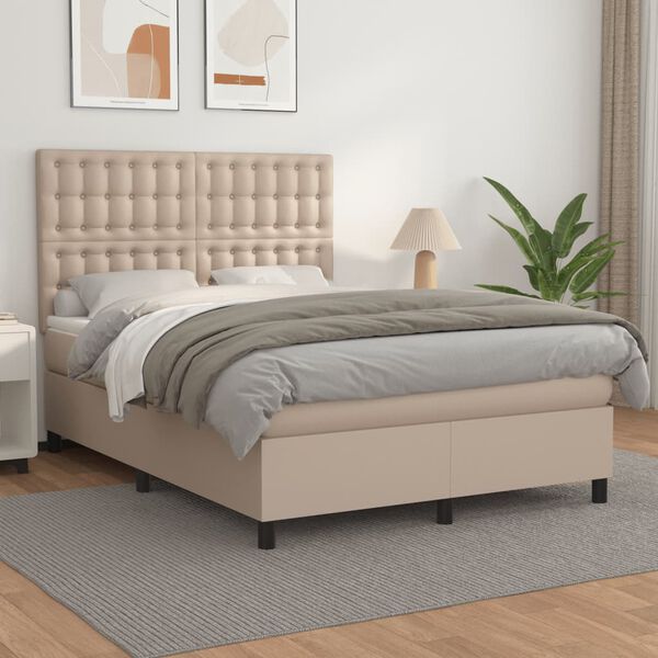 vidaXL Cama box spring con colch&oacute;n cuero sint&eacute;tico capuchino 140x200cm