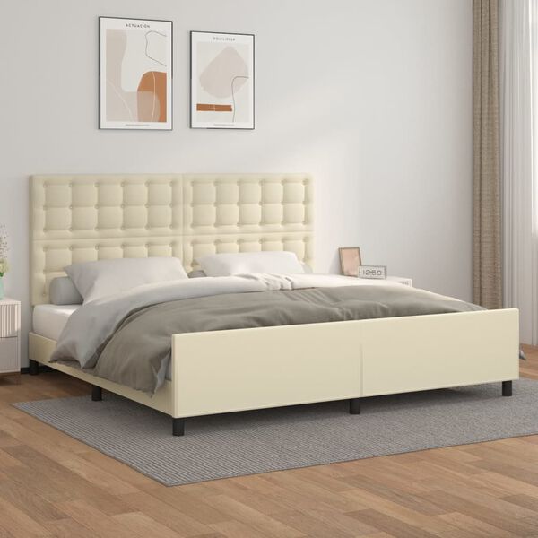 vidaXL Estructura de cama sin colch&oacute;n cuero sint&eacute;tico crema 200x200 cm