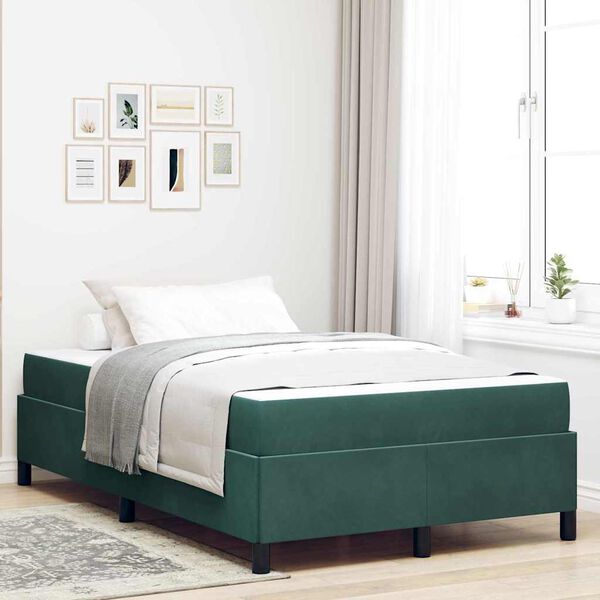 vidaXL Estructura de cama con colch&oacute;n Verde oscuro 120 x 190 cm tela