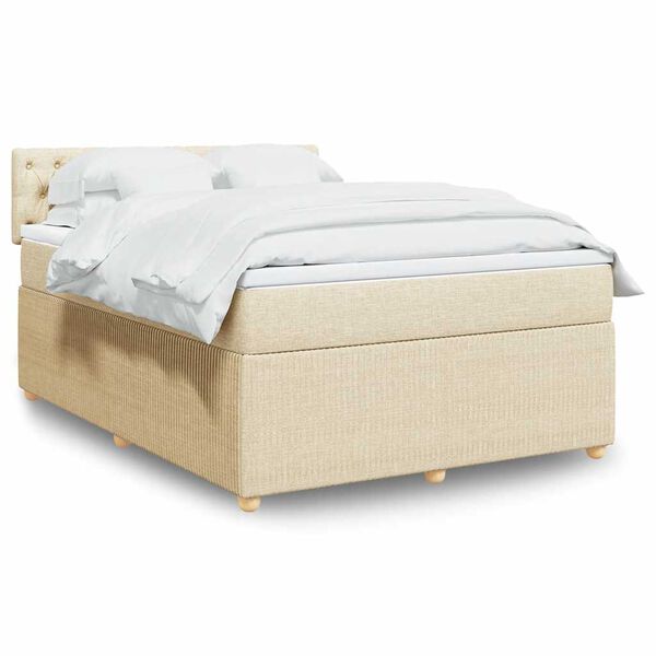 vidaXL Cama box spring con colch&oacute;n tela color crema 160x200 cm