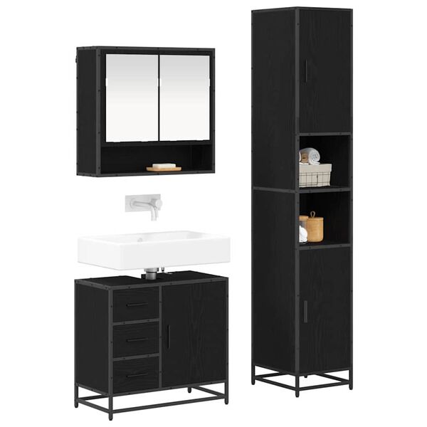 vidaXL Juego de muebles de ba&ntilde;o 3 pcs Roble Negro Madera de ingenier&iacute;a
