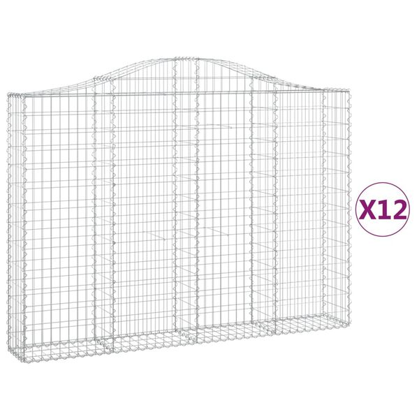 vidaXL Cestas gaviones 12 uds forma de arco hierro 200x30x140/160 cm