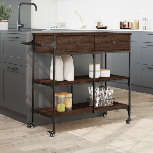 vidaXL Carrito de cocina madera ingeniería marrón roble 105x42x95 cm