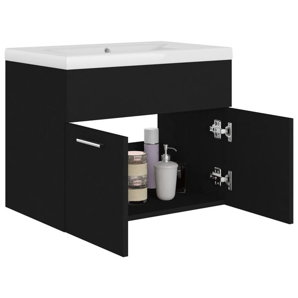 vidaXL Mueble con lavabo madera de ingeniería negro