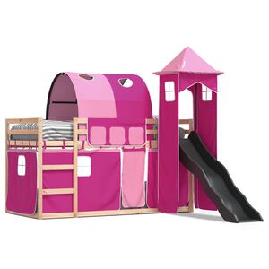vidaXL Litera con tobog&aacute;n y cortinas rosa 80x200 cm