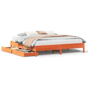 vidaXL Cama sin colch&oacute;n madera maciza de pino marr&oacute;n cera 200x200 cm