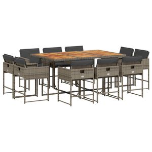 vidaXL Set de comedor de jard&iacute;n 11 pzas y cojines rat&aacute;n sint&eacute;tico gris