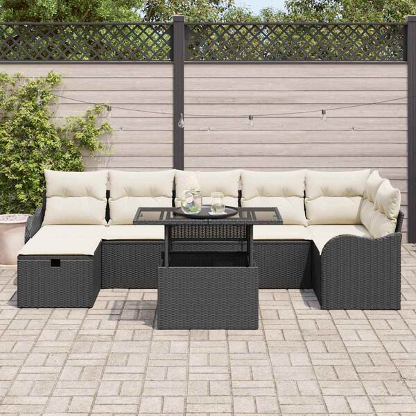 vidaXL Conjunto de sof&aacute; de jard&iacute;n con coj&iacute;n 8 pcs Negro Polirat&aacute;n