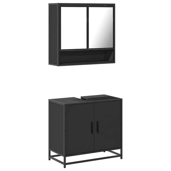 vidaXL Juego de muebles de ba&ntilde;o 2 pzas madera contrachapada negro