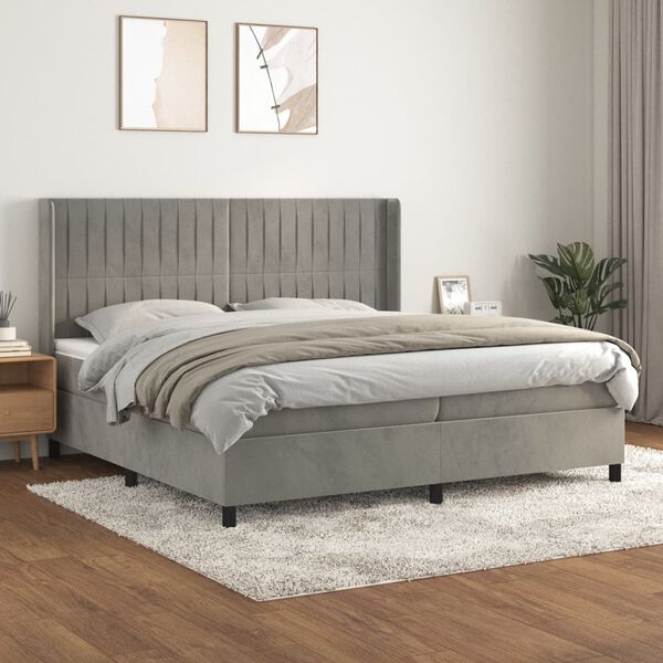 vidaXL Cama box spring con colch&oacute;n terciopelo gris claro 200x200 cm