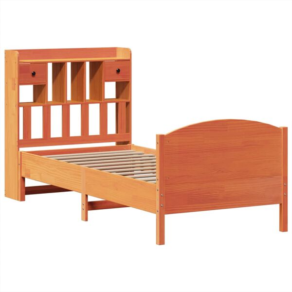 vidaXL Cama con estantería sin colchón madera maciza marrón 100x200 cm