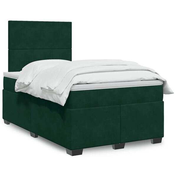 vidaXL Cama box spring con colch&oacute;n terciopelo verde oscuro 120x190 cm