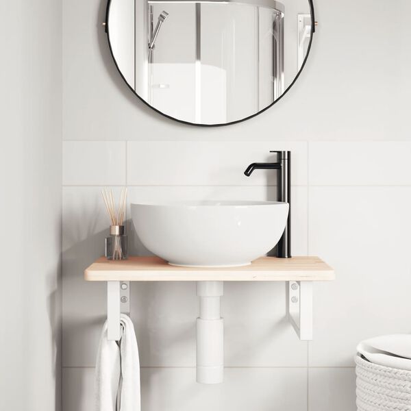 vidaXL Estante de lavabo de pared de acero y madera maciza de roble