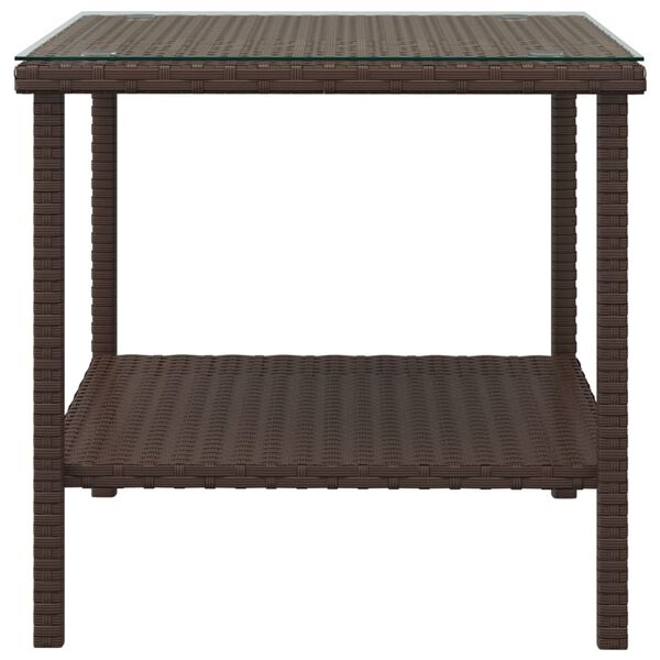 vidaXL Mesa auxiliar vidrio templado rat&aacute;n sint&eacute;tico marr&oacute;n 45x45x45cm