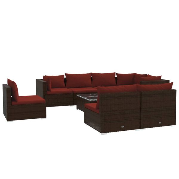 vidaXL Set muebles de jardín 9 piezas y cojines ratán sintético marrón