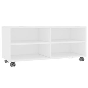 vidaXL Mueble de TV con ruedas madera contrachapada blanco 90x35x35 cm