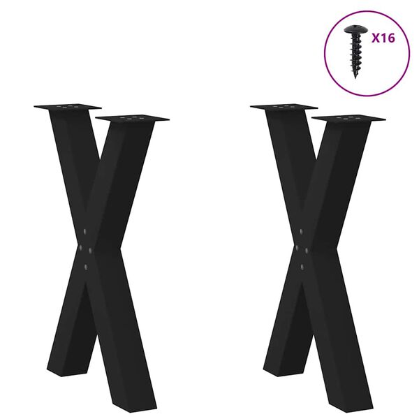 vidaXL Patas para mesa de comedor en forma de X (2 unidades), color negro, 50 x (72-73) cm, acero