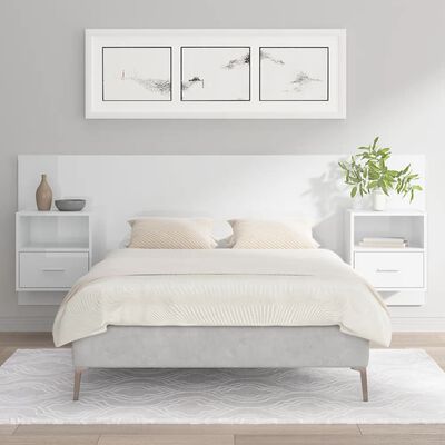 vidaXL Cabecero de cama con mesitas madera contrachapada blanco brillo