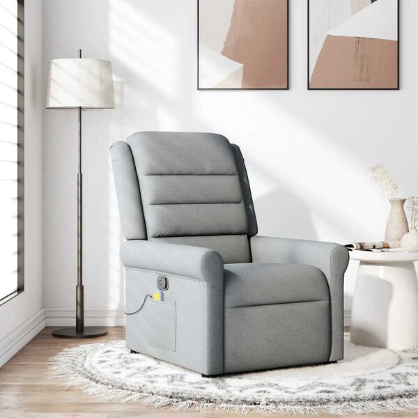vidaXL Sillón reclinable de masaje de tela gris claro
