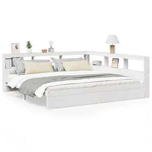 vidaXL Cama con estanter&iacute;a sin colch&oacute;n madera maciza blanca 200x200 cm