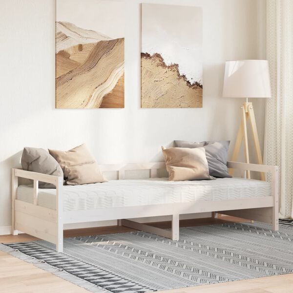 vidaXL Sof&aacute; cama con colch&oacute;n madera maciza de pino blanco 90x200 cm
