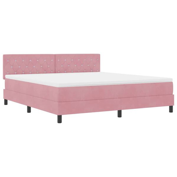 vidaXL Cama Box Spring LED con colch&oacute;n Rosa 180 x 200 cm Terciopelo